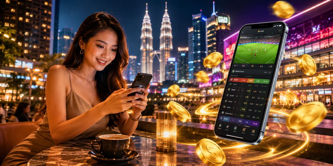 Pengguna Malaysia menggunakan platform sukan maya xt3 pada telefon pintar di Kuala Lumpur